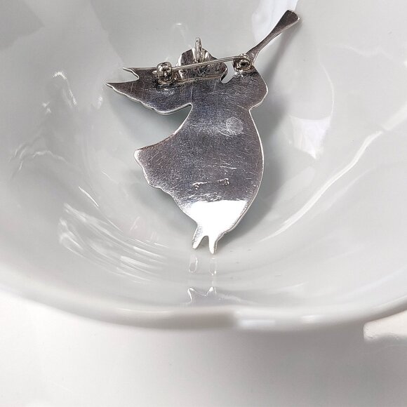 Vintage Zuni Blue Fire Opal Trumpeting Angel Pin Reynetsa Leland Sterling Brooch - Picture 6 of 11